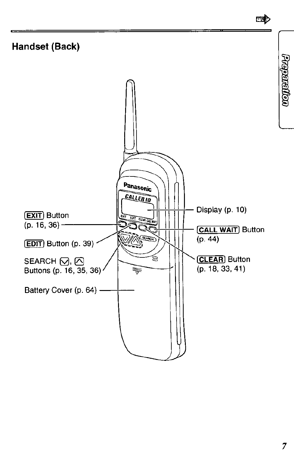 Handset (back) | Panasonic KX-TC1731B User Manual | Page 7 / 70