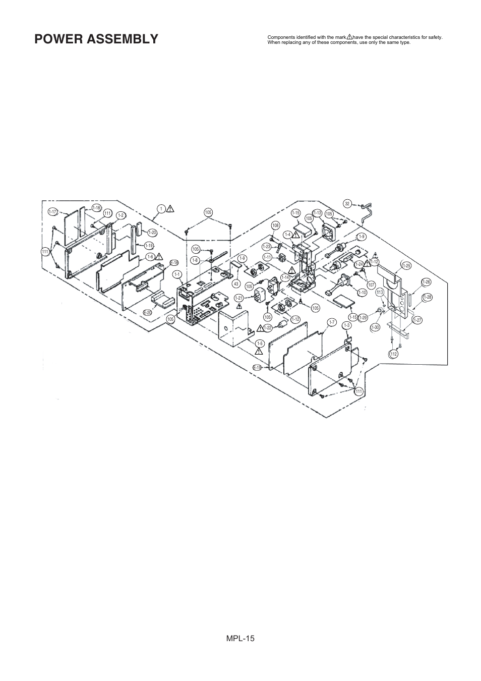 Power assembly assembly, Power assembly, Mpl-15 | Panasonic AJ-HD1400MC User Manual | Page 16 / 19