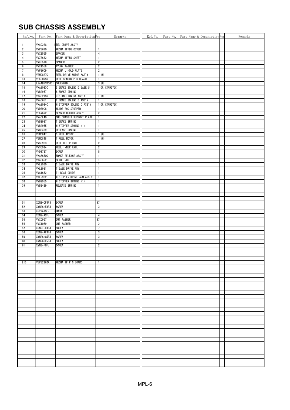 Sub chassis assembly, Mpl-6 | Panasonic AJ-HD1400MC User Manual | Page 7 / 19