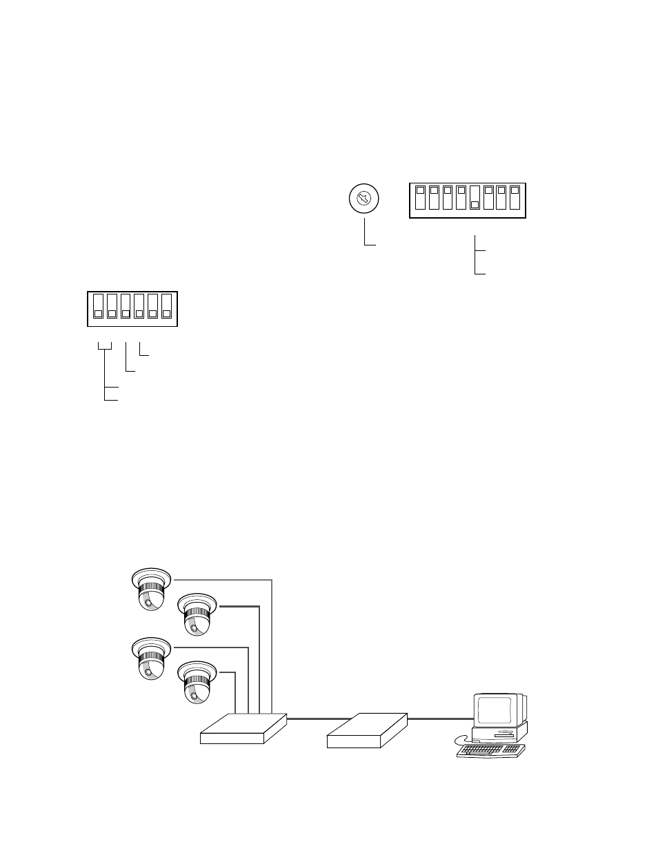 Dip switch setting on the control site, Pc connection, Connection to a client pc via hub | Panasonic WJ-NT204 User Manual | Page 32 / 147