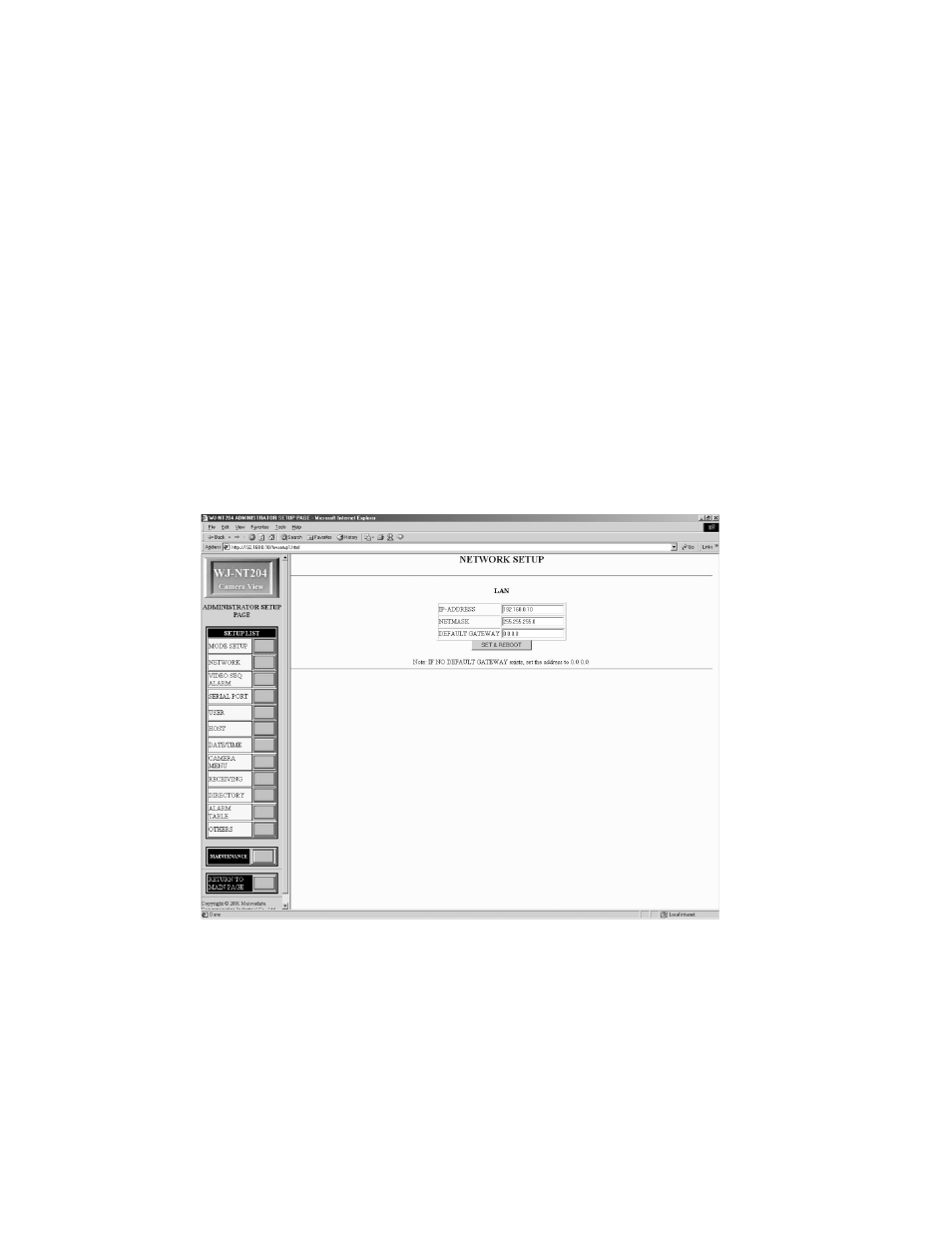 Wj-nt204 setup, Ip address setting via lan connection, Ip address setting via rs-232c connection | Panasonic WJ-NT204 User Manual | Page 68 / 147