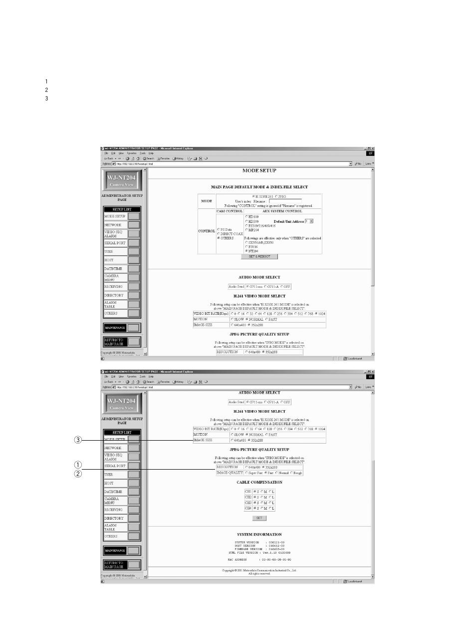 Image quality setup, Image resolution | Panasonic WJ-NT204 User Manual | Page 72 / 147