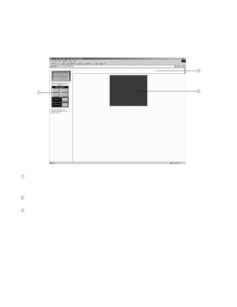 Random input selection mode, Main page (without camera control) | Panasonic WJ-NT204 User Manual | Page 74 / 147