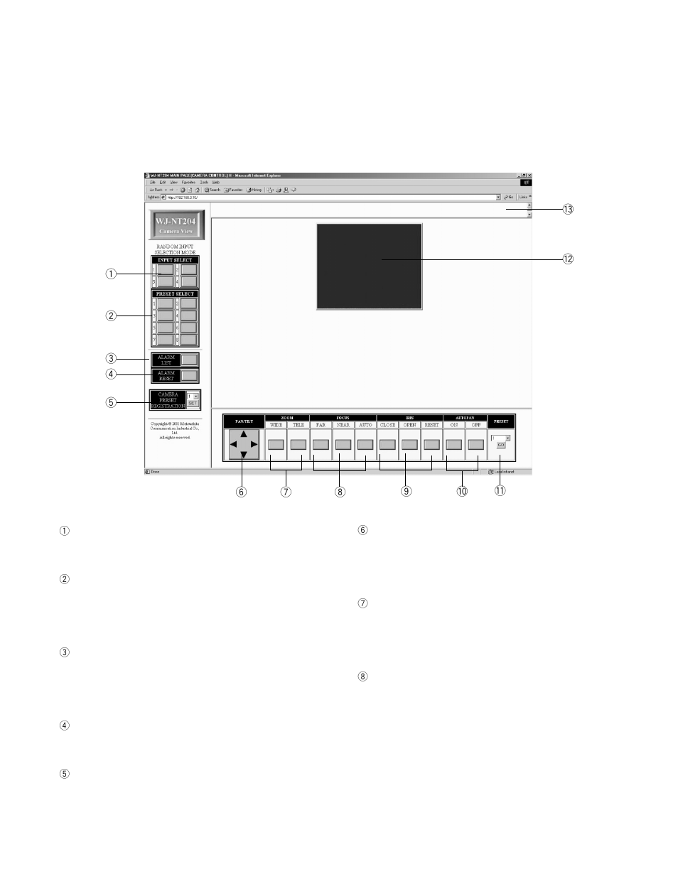 Random input selection mode, Main page (with camera control) | Panasonic WJ-NT204 User Manual | Page 75 / 147