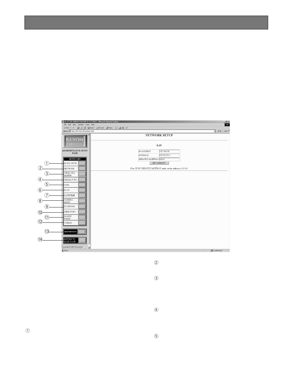 Setup procedures, How to read administrator setup page | Panasonic WJ-NT204 User Manual | Page 78 / 147