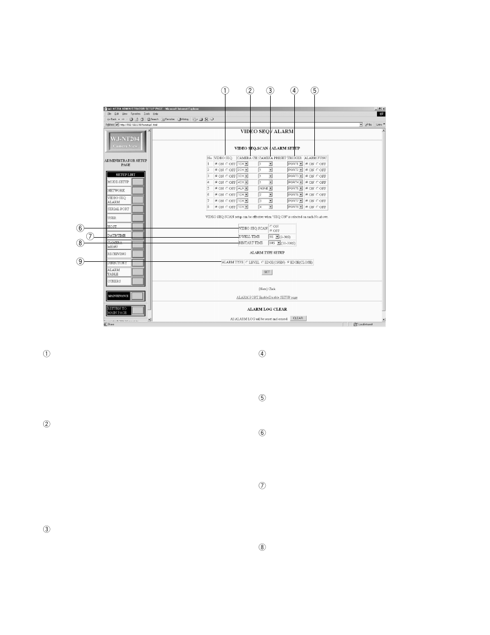 Video seq/alarm setup | Panasonic WJ-NT204 User Manual | Page 83 / 147