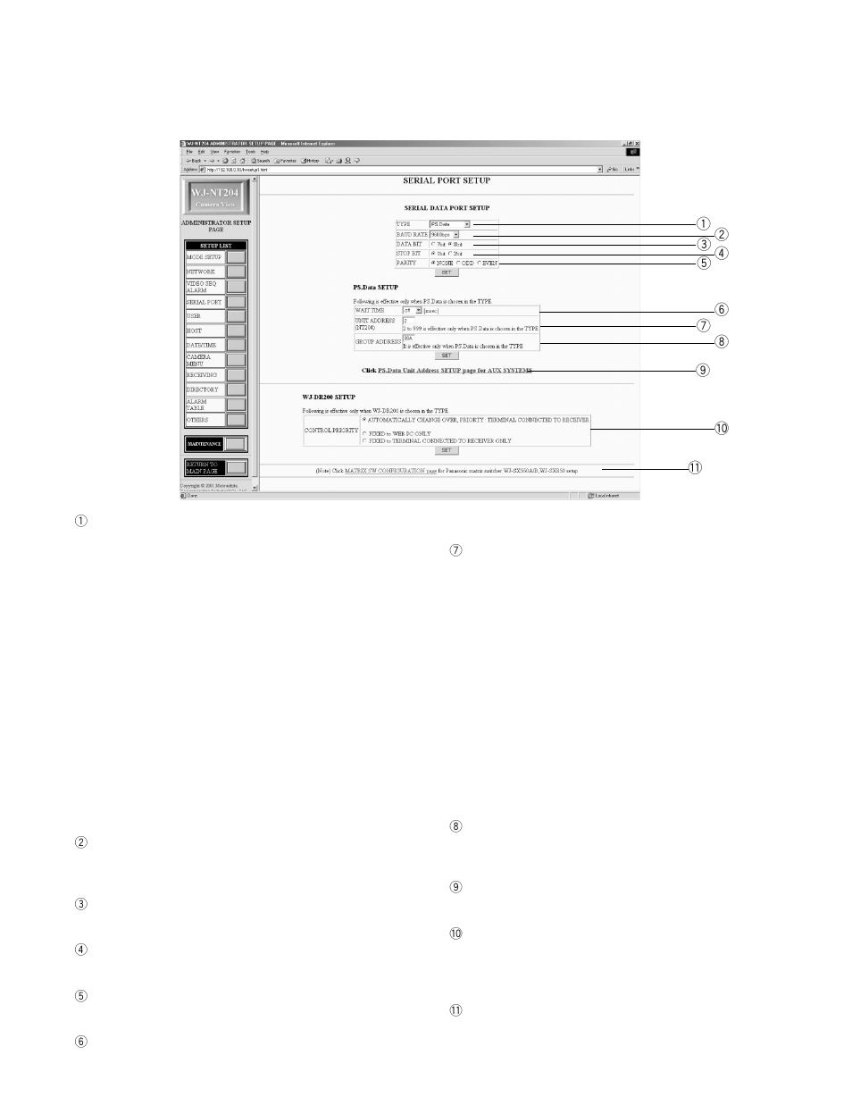 Serial port setup | Panasonic WJ-NT204 User Manual | Page 85 / 147