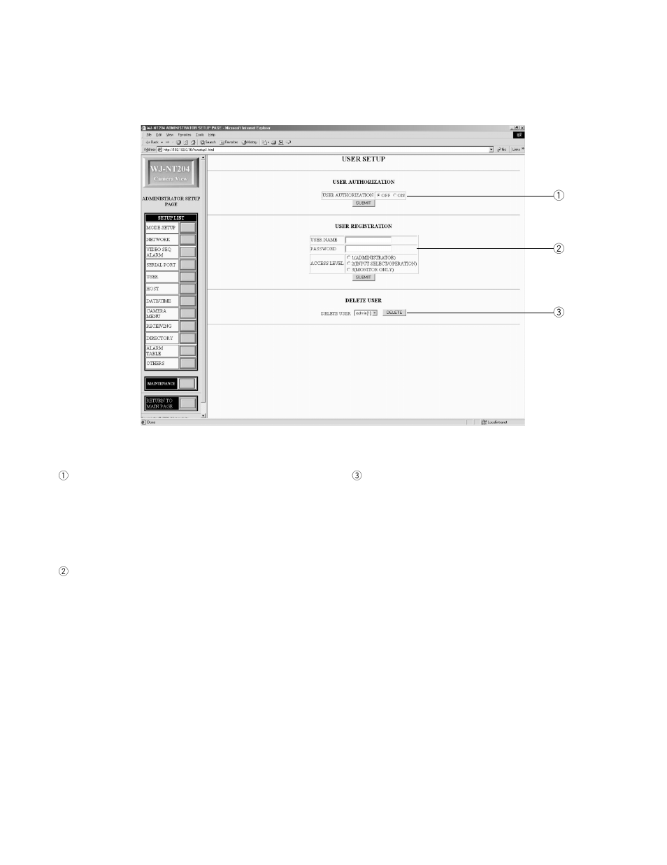 User setup | Panasonic WJ-NT204 User Manual | Page 87 / 147
