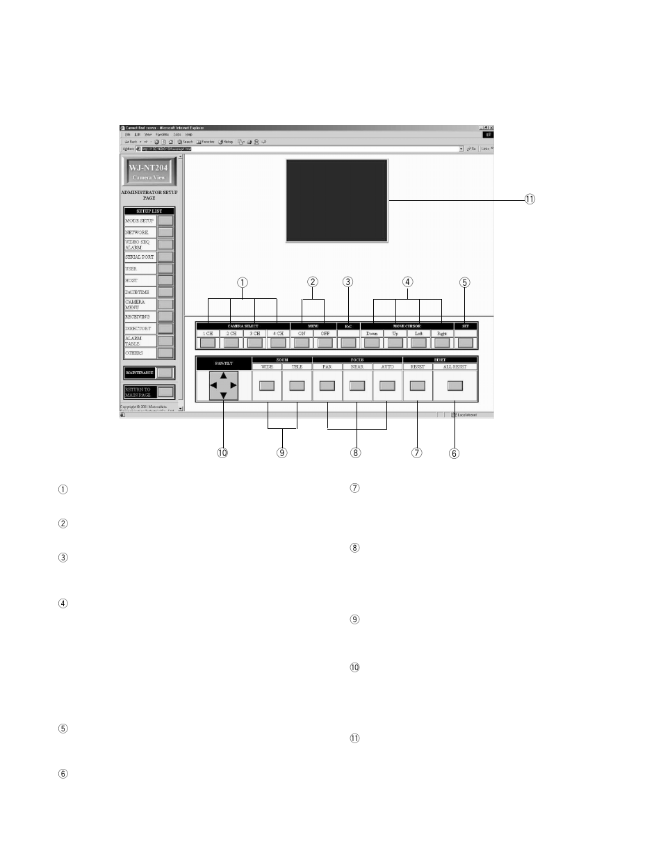Camera setup menu | Panasonic WJ-NT204 User Manual | Page 90 / 147