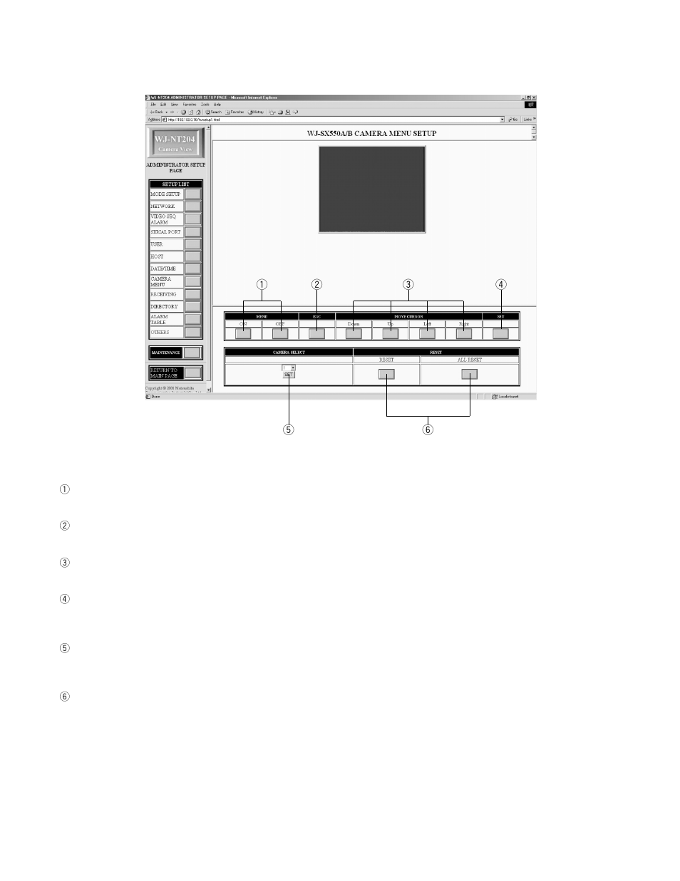 Wj-sx550a/b camera menu setup page | Panasonic WJ-NT204 User Manual | Page 97 / 147