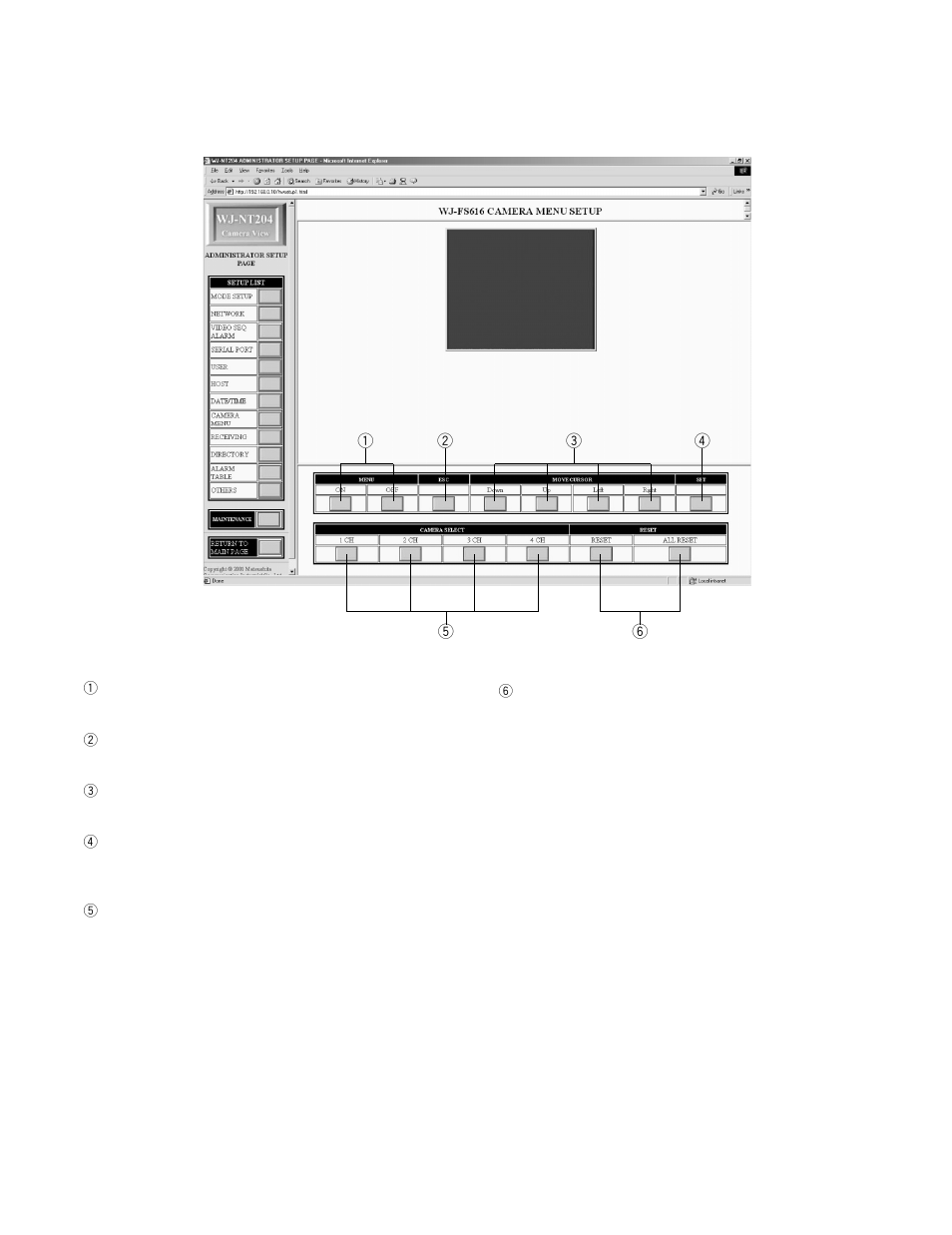 Wj-fs616 camera menu setup page | Panasonic WJ-NT204 User Manual | Page 99 / 147