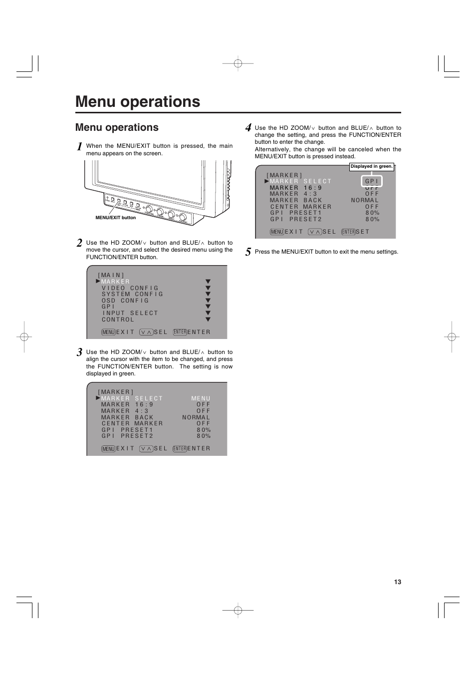 Menu operations | Panasonic BT-LT900A User Manual | Page 4 / 12