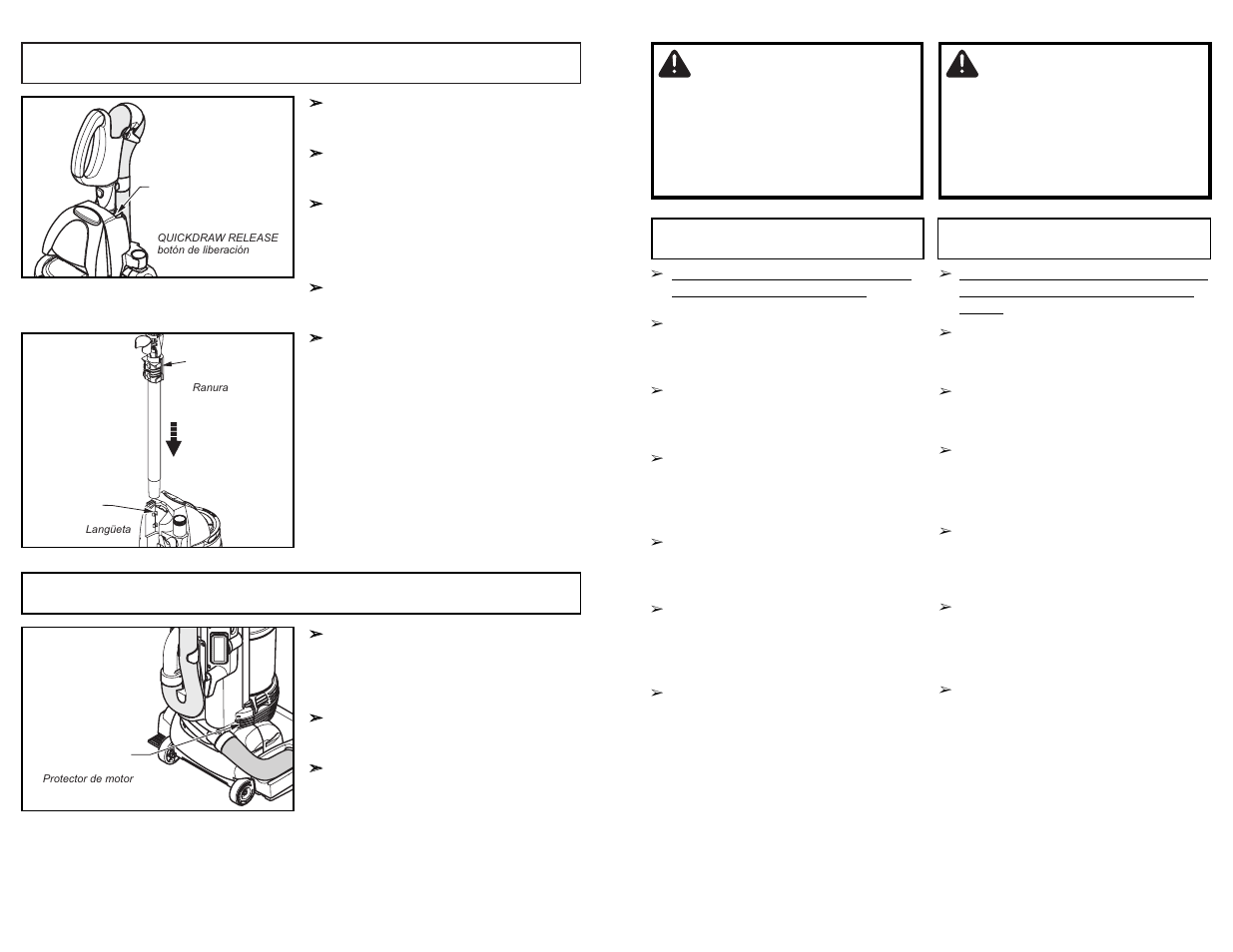 Avertissement, Advertencia, Adjustable handle release | Motor protector | Panasonic MC-UL910 User Manual | Page 49 / 68