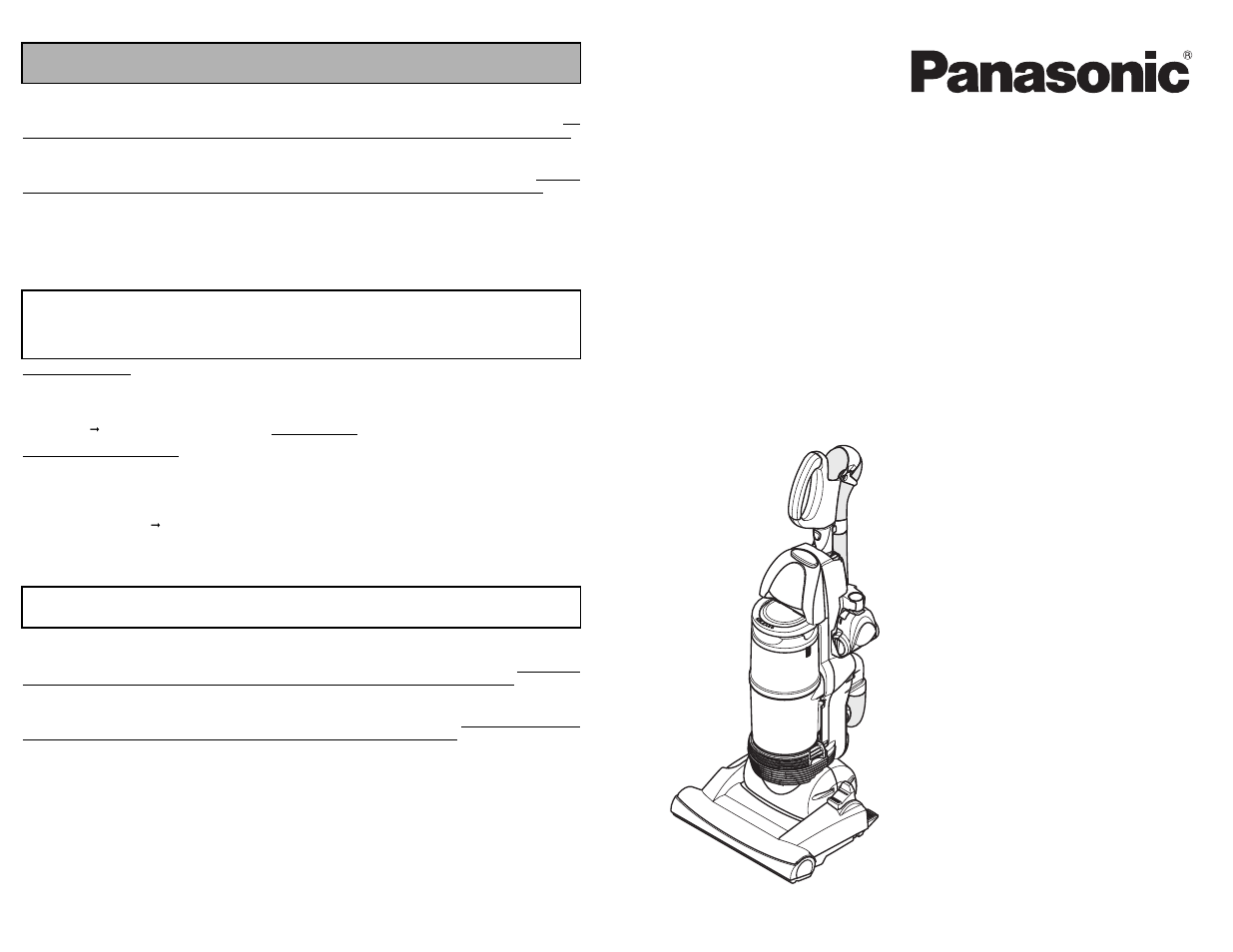 What to do when service is needed, Mc-ul910, Model no | Panasonic MC-UL910 User Manual | Page 68 / 68