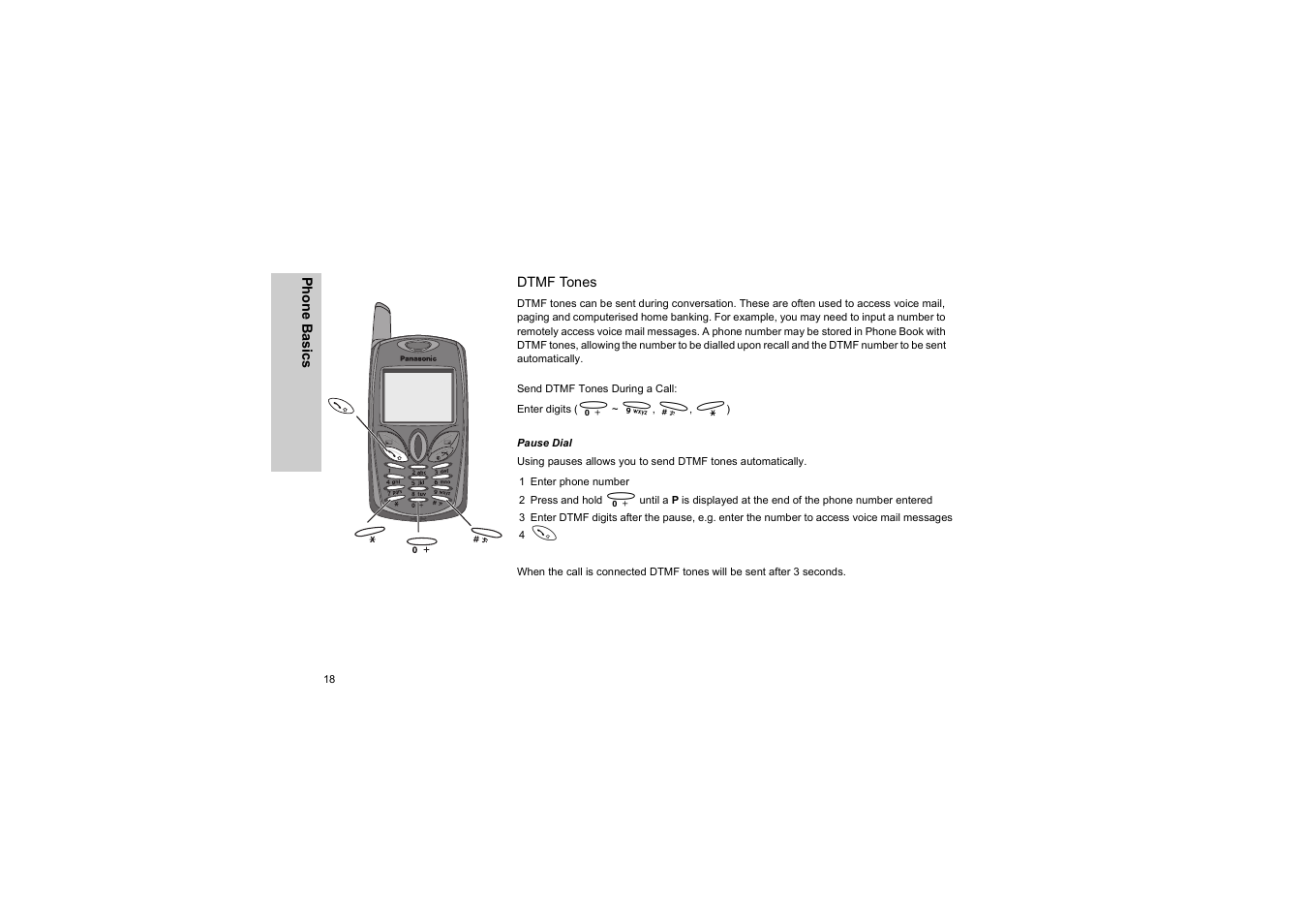 Dtmf tones, Pause dial | Panasonic EB-G50 User Manual | Page 21 / 104