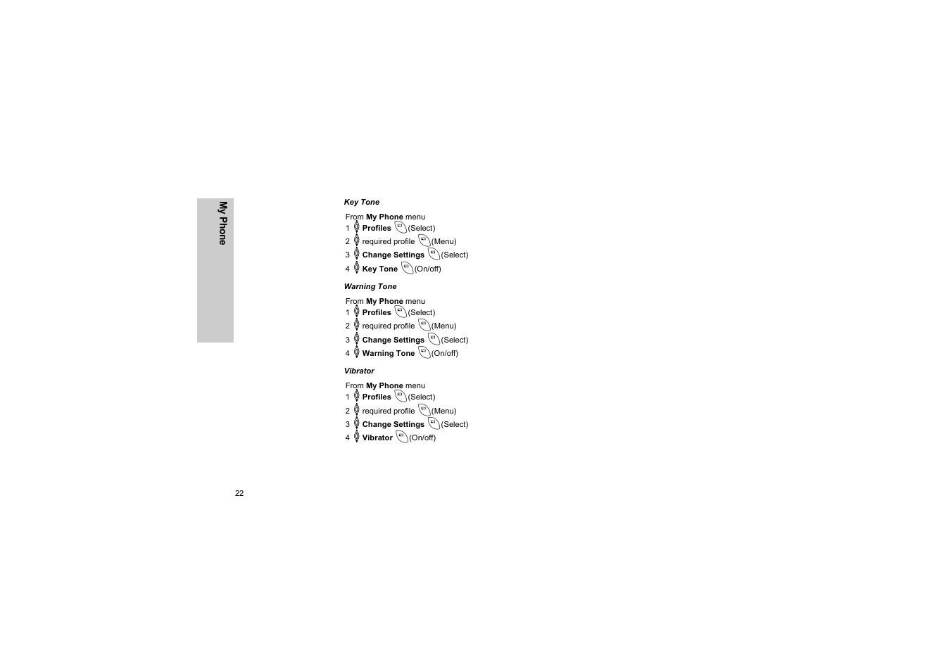 Key tone, Warning tone, Vibrator | Panasonic EB-G50 User Manual | Page 25 / 104
