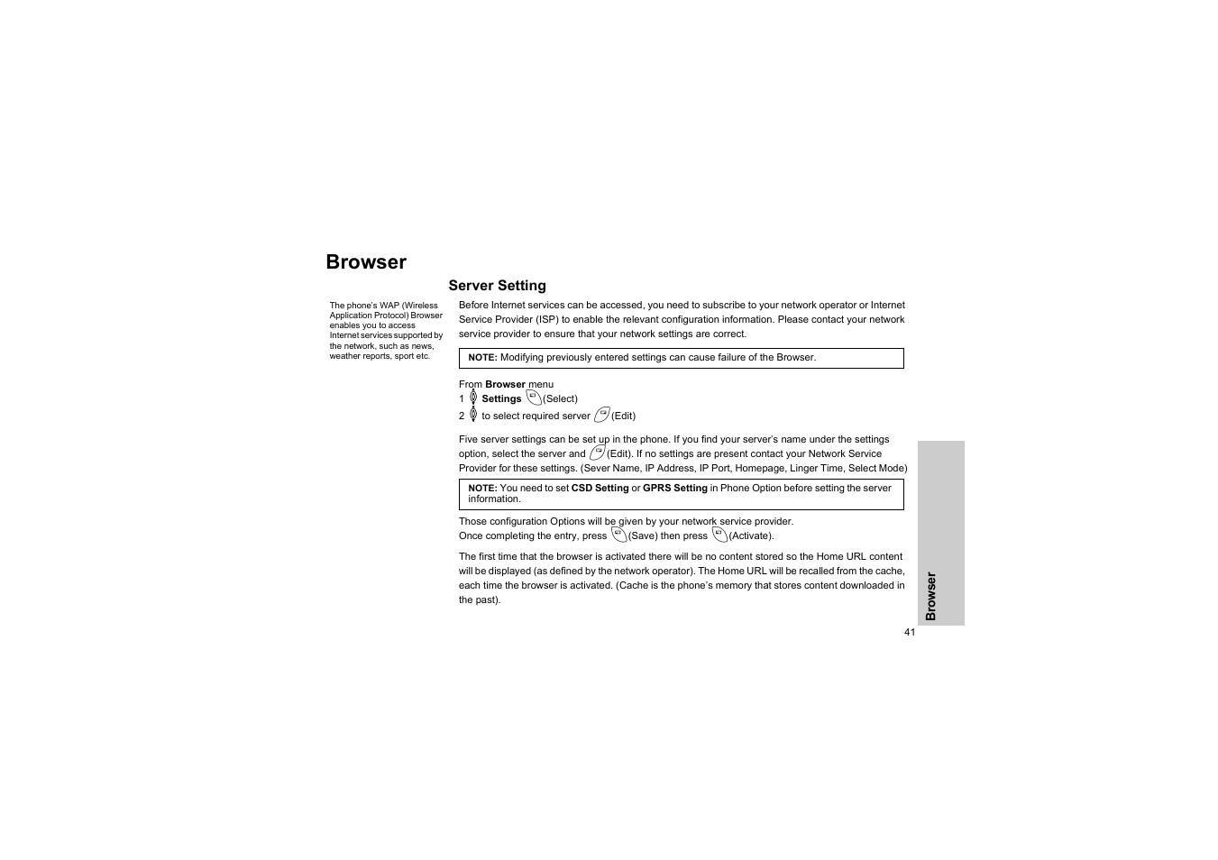 Browser, Server setting | Panasonic EB-G50 User Manual | Page 44 / 104