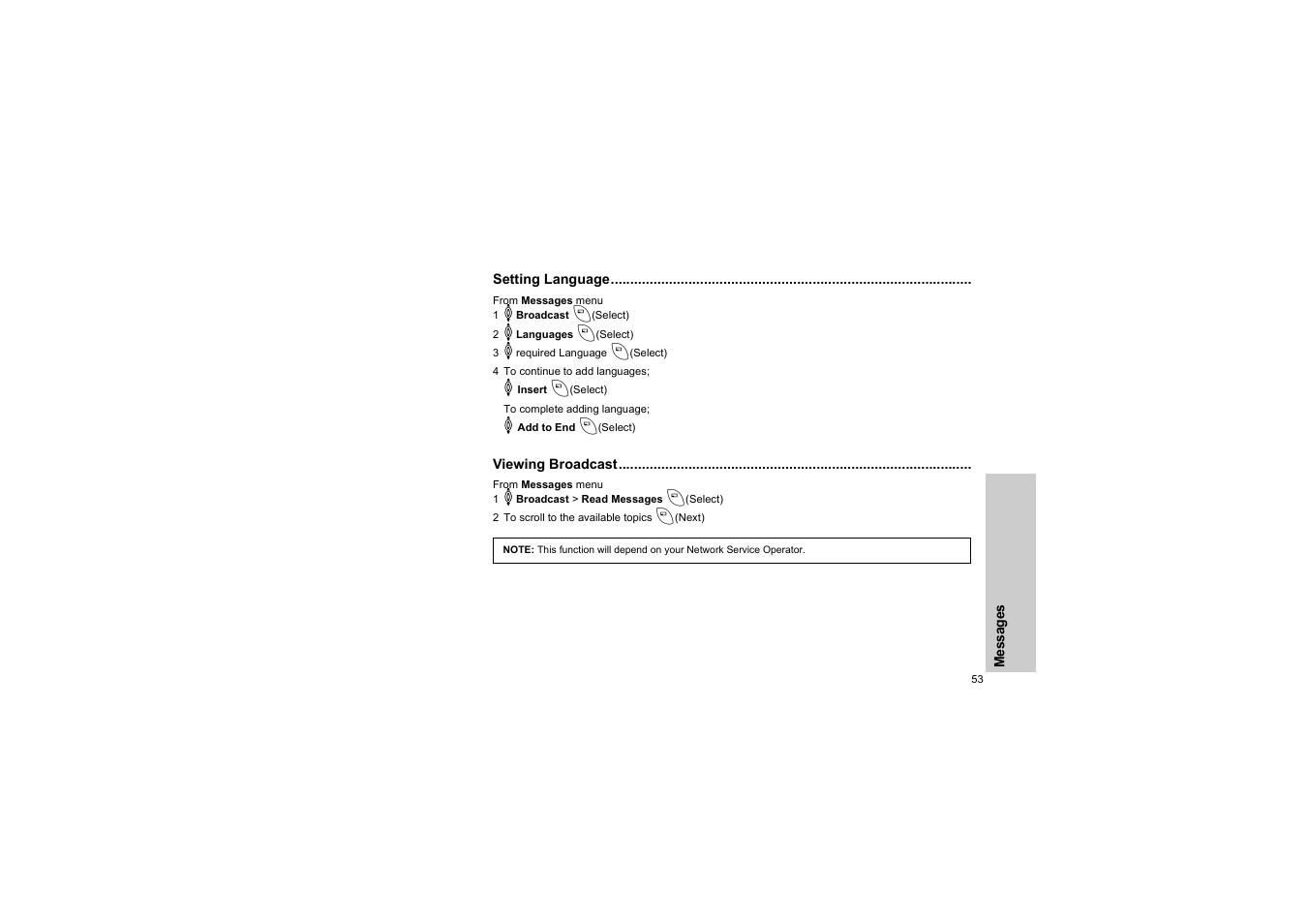 Setting language, Viewing broadcast | Panasonic EB-G50 User Manual | Page 56 / 104