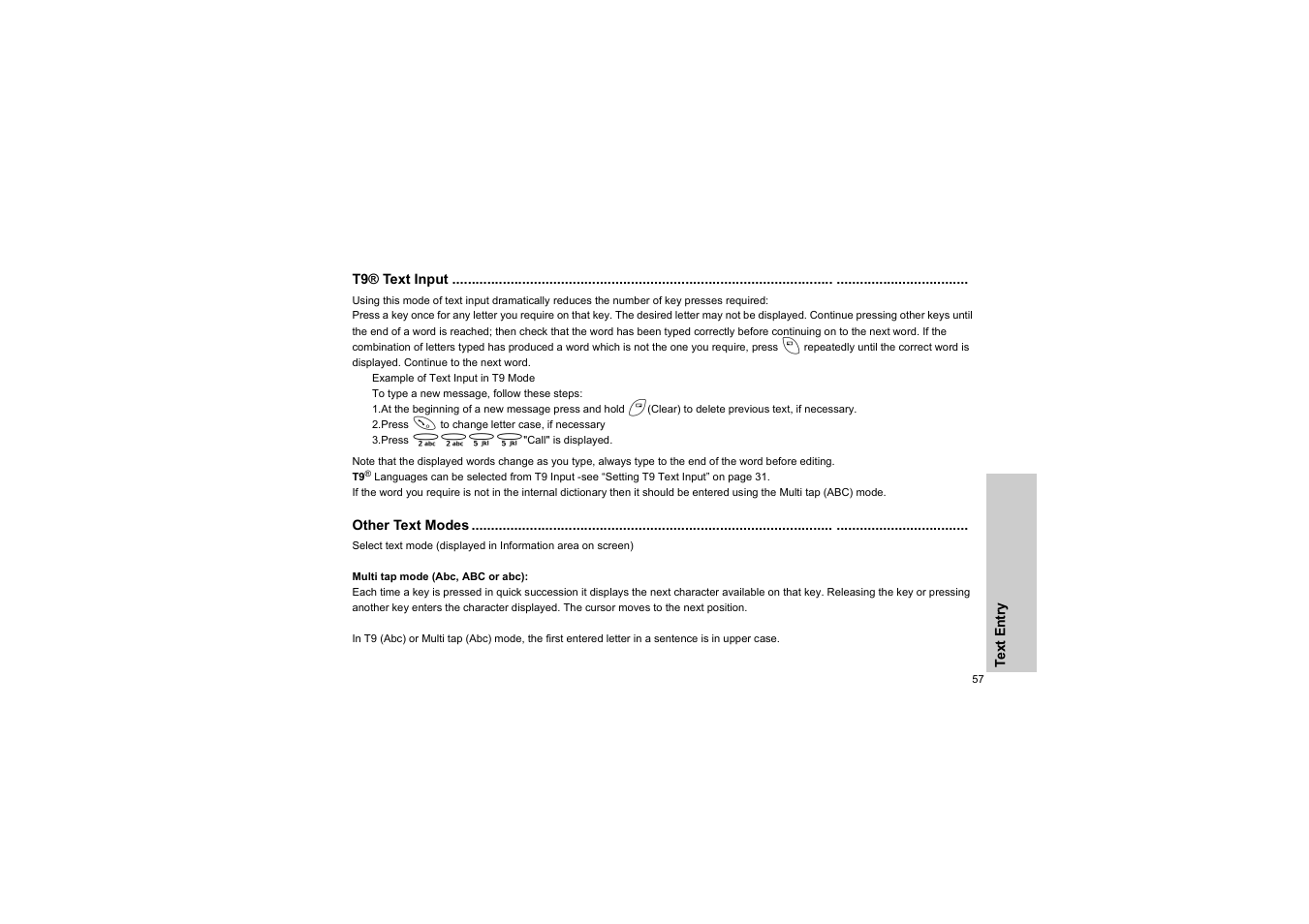 T9® text input, Other text modes | Panasonic EB-G50 User Manual | Page 60 / 104