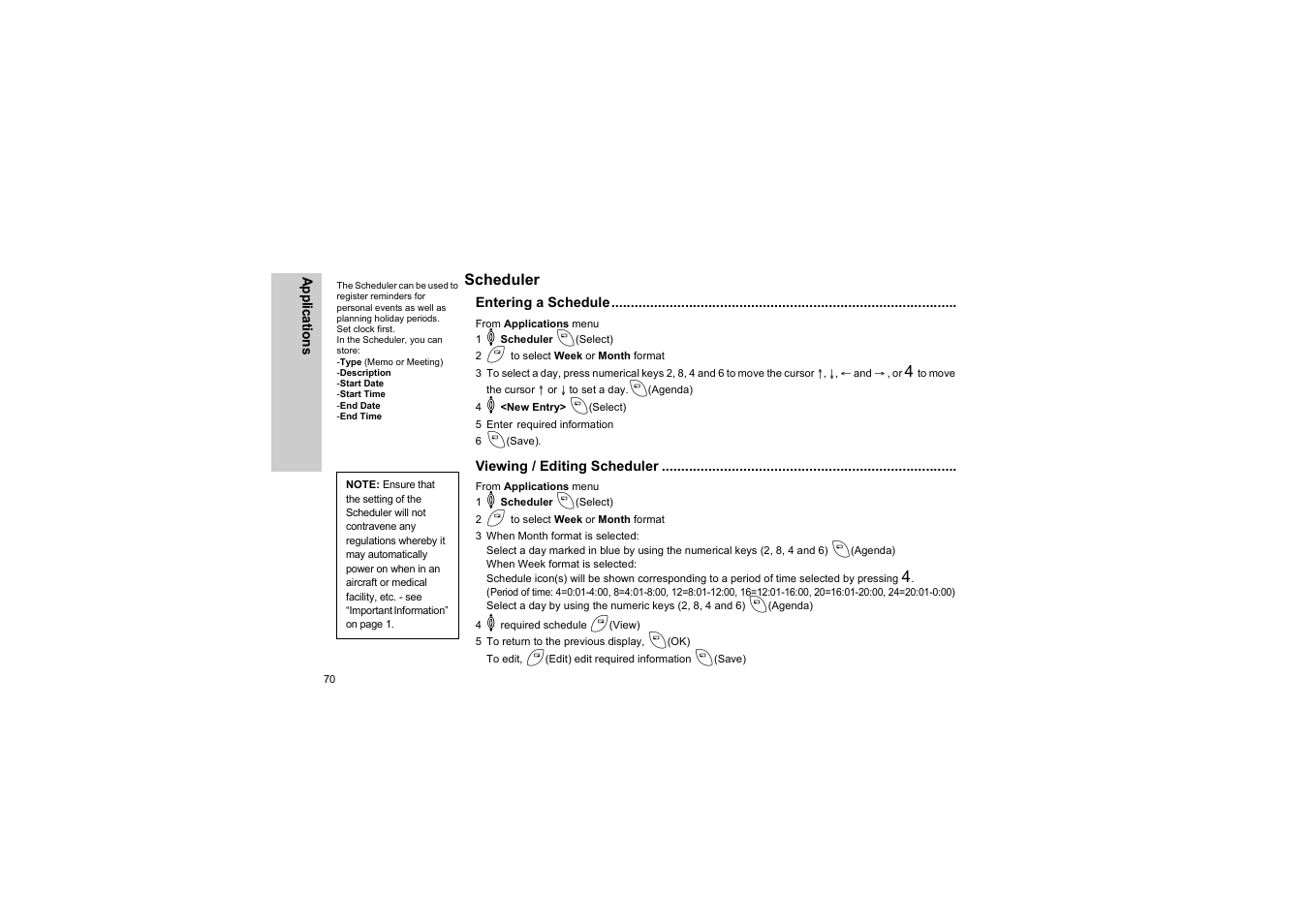 Scheduler, Entering a schedule, Viewing / editing scheduler | Panasonic EB-G50 User Manual | Page 73 / 104