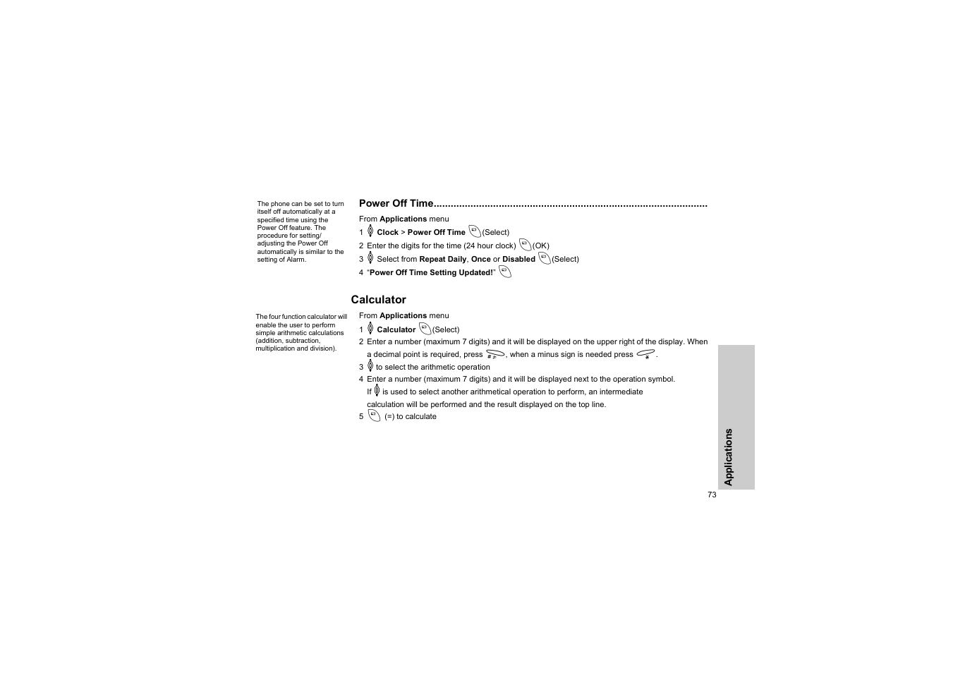 Power off time, Calculator | Panasonic EB-G50 User Manual | Page 76 / 104