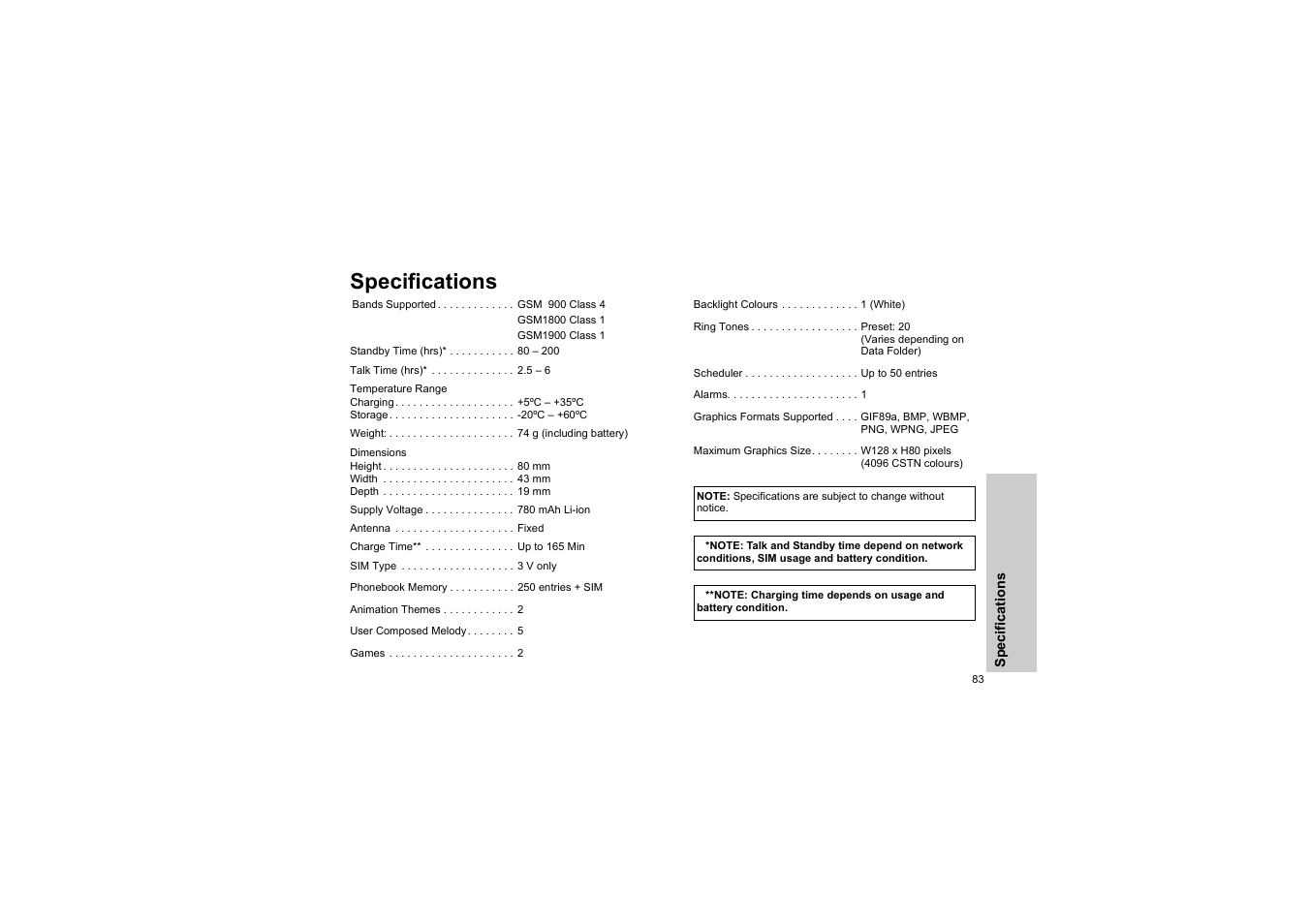Specifications | Panasonic EB-G50 User Manual | Page 86 / 104