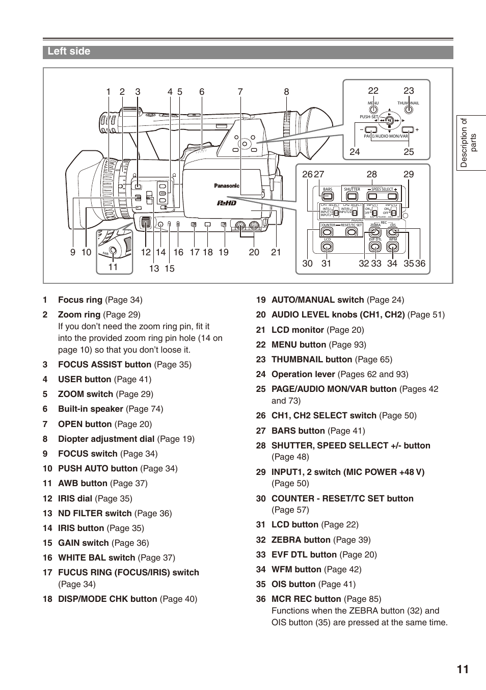 Left side | Panasonic AG-HPX172EN User Manual | Page 11 / 128