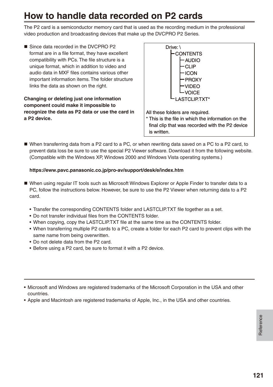 How to handle data recorded on p2 cards, How to handle data recorded on p cards 1, How to handle data recorded on p cards | Panasonic AG-HPX172EN User Manual | Page 121 / 128