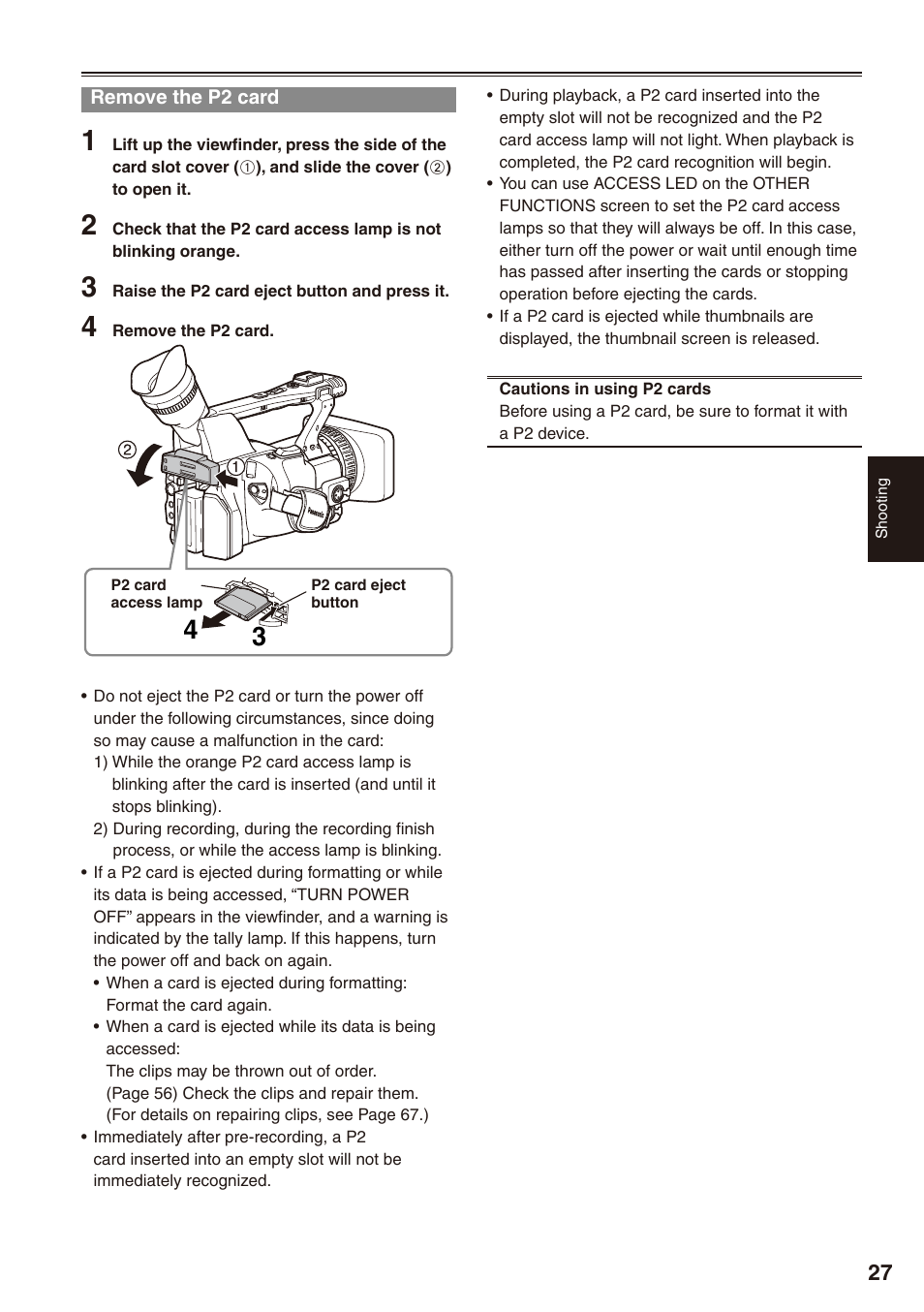 Remove the p2 card | Panasonic AG-HPX172EN User Manual | Page 27 / 128