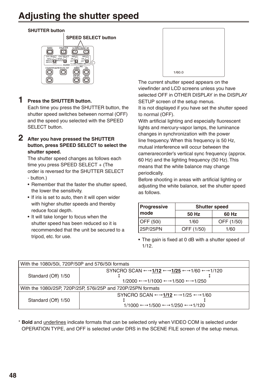 Adjusting the shutter speed | Panasonic AG-HPX172EN User Manual | Page 48 / 128