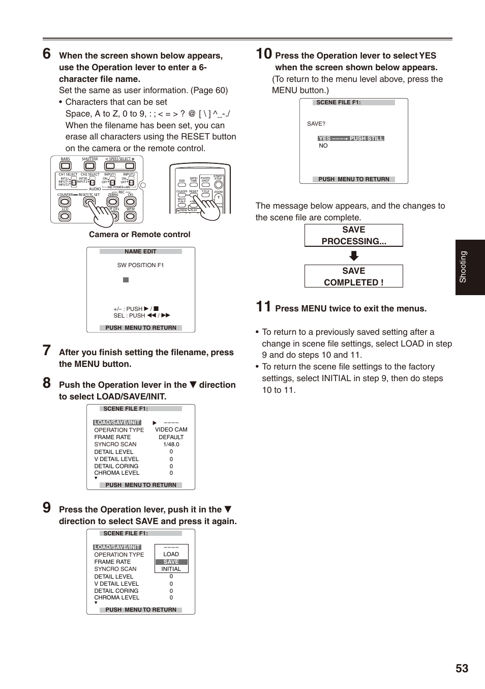 Save completed, Shooting, Camera or remote control | Panasonic AG-HPX172EN User Manual | Page 53 / 128