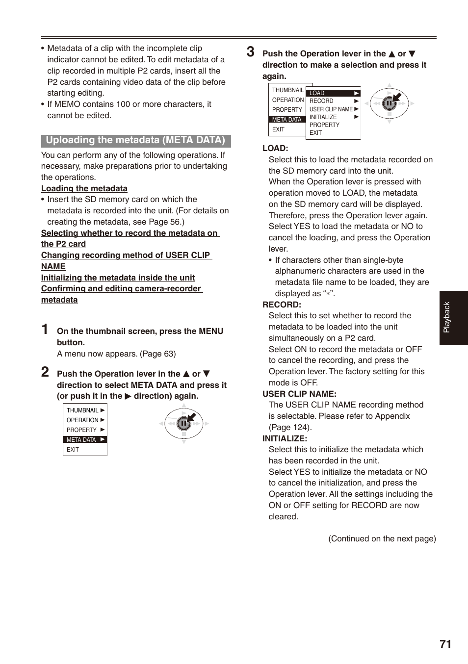 Uploading the metadata (meta data) | Panasonic AG-HPX172EN User Manual | Page 71 / 128