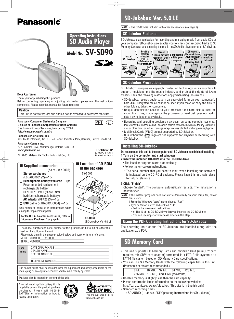 Panasonic SV-SD90 User Manual | 6 pages