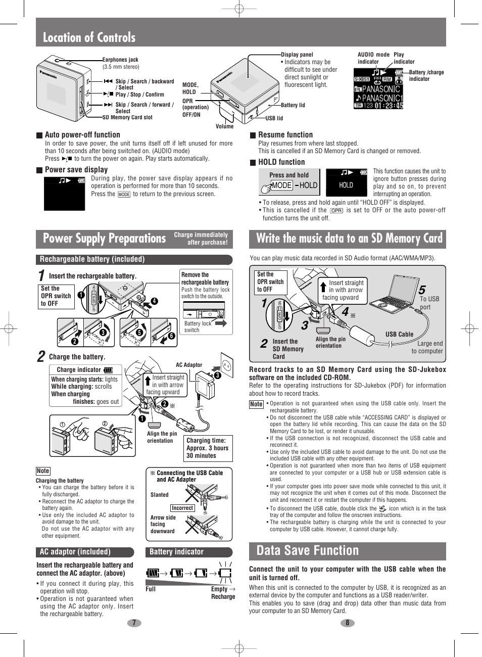 Location of controls, Power supply preparations | Panasonic SV-SD90 User Manual | Page 4 / 6