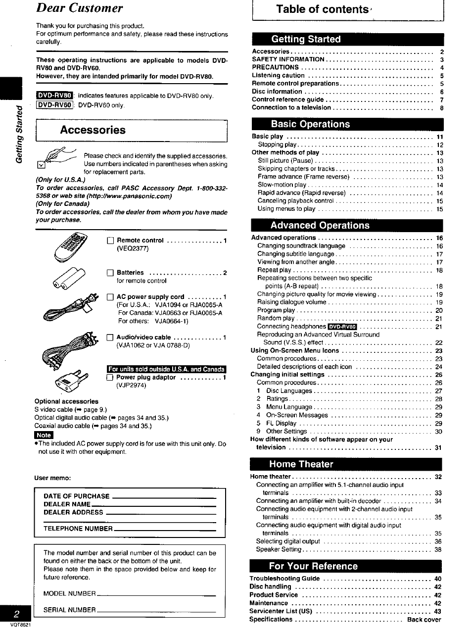 Panasonic DVD-RV80 User Manual | Page 2 / 44