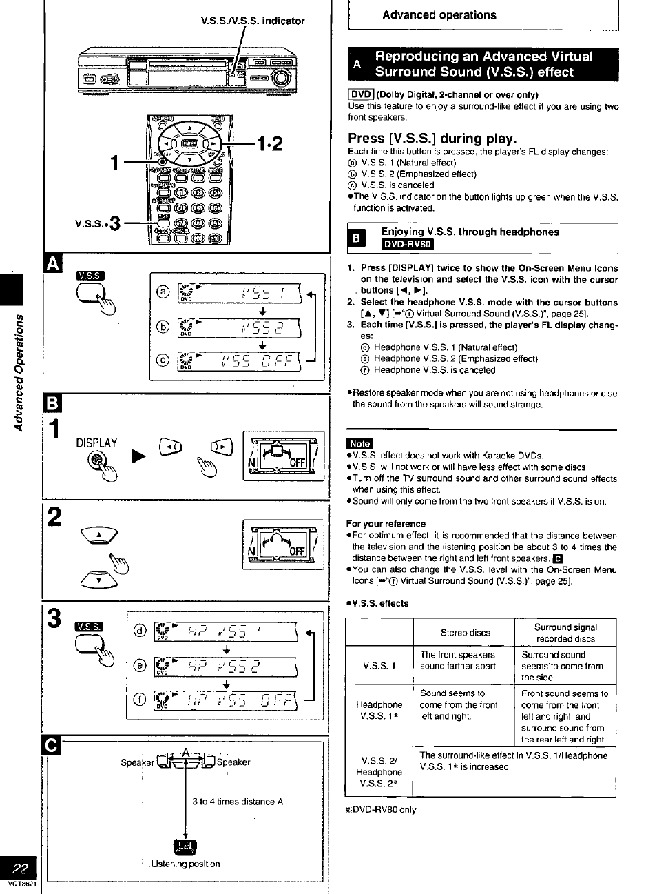 Display qq qt), Press [v.s.s.] during play | Panasonic DVD-RV80 User Manual | Page 22 / 44