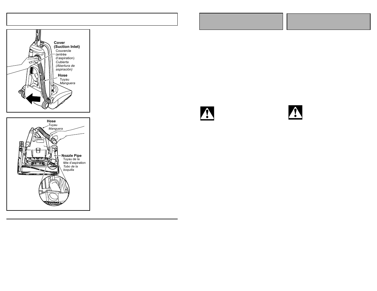 Mise a la terre, Instrucciones para hacer conexion a tierra, Advertencia | Avertissement, Mise à la terre, Removing clogs | Panasonic MC-V325 User Manual | Page 11 / 48