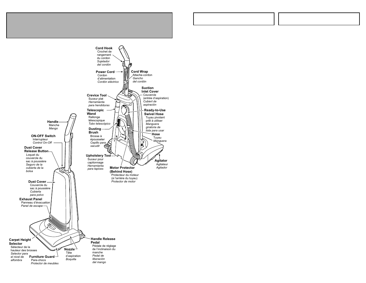 Parts identification, Nomenclature, Identificacion de piezas | Identificación de piezas nomenclature | Panasonic MC-V325 User Manual | Page 12 / 48