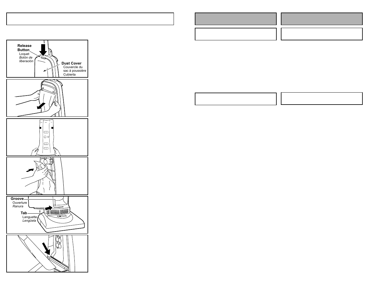 Fonctionnement, Interrupteur, Reglage de l'inclinaison du manche | Utilisation des accessoires, Para operar la aspiradora, Control on-off, Ajustes del mango, Para operar la aspiradora fonctionnement, Changing dust bag | Panasonic MC-V325 User Manual | Page 21 / 48