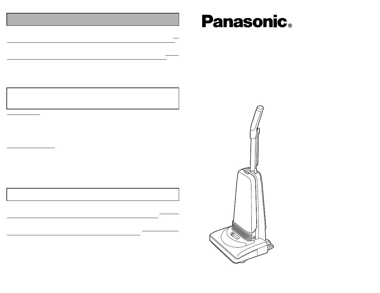 What to do when service is needed, Serice apres-vente, Cuando necesita servicio | Mc-v325, Commercial aspiradora, Commercial vacuum cleaner aspirateur commercial | Panasonic MC-V325 User Manual | Page 48 / 48