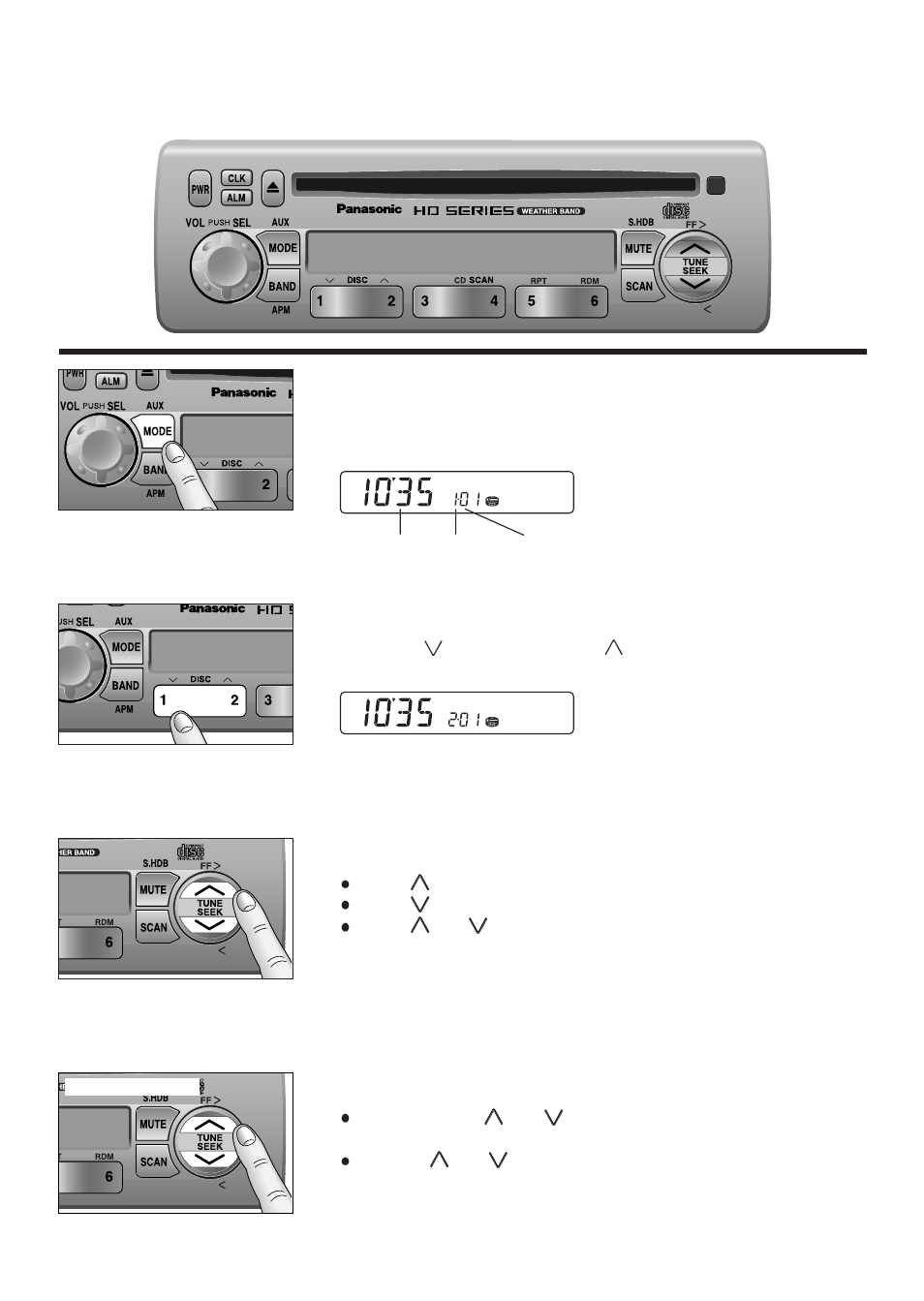 Cd changer basics, Starting the cd changer, Selecting a disc | Selecting a track, Searching a track, Only for cq-5500u) | Panasonic 5300U User Manual | Page 14 / 32