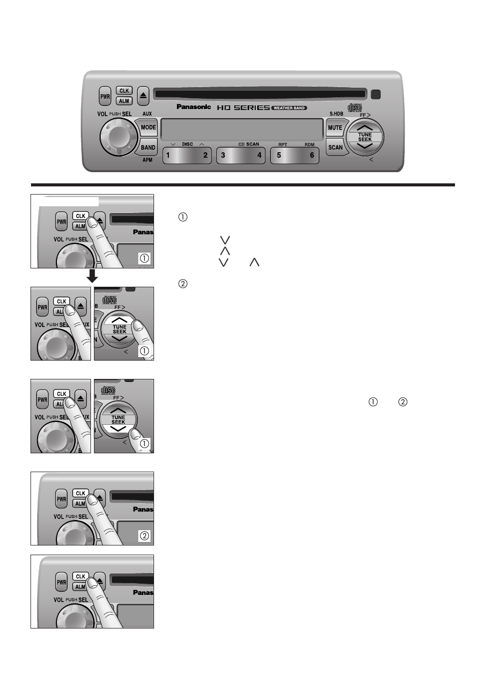 Clock basics, Initial time, Time reset | Clock display, The clock system is 12-hours.) | Panasonic 5300U User Manual | Page 16 / 32