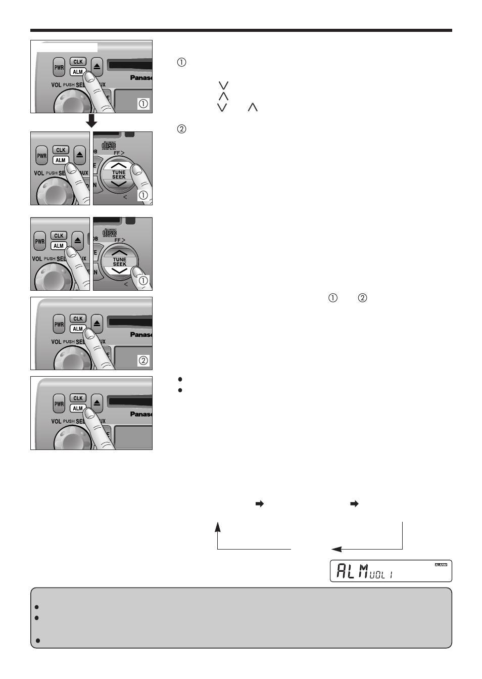 Alarm time setting, Alarm time reset, Alarm operation | Alarm output volume selection | Panasonic 5300U User Manual | Page 17 / 32