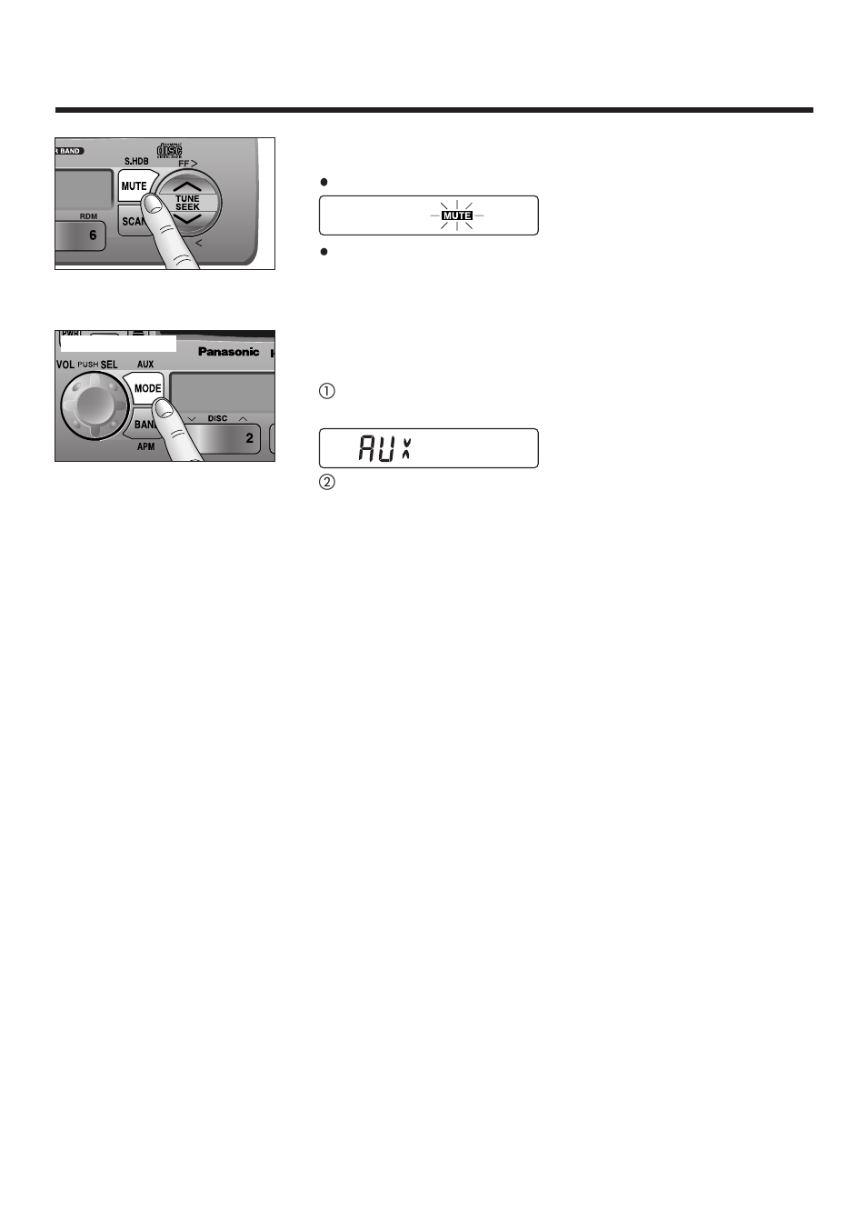 Power and sound controls, Selecting auxiliary source, Mute | Continued) | Panasonic 5300U User Manual | Page 8 / 32