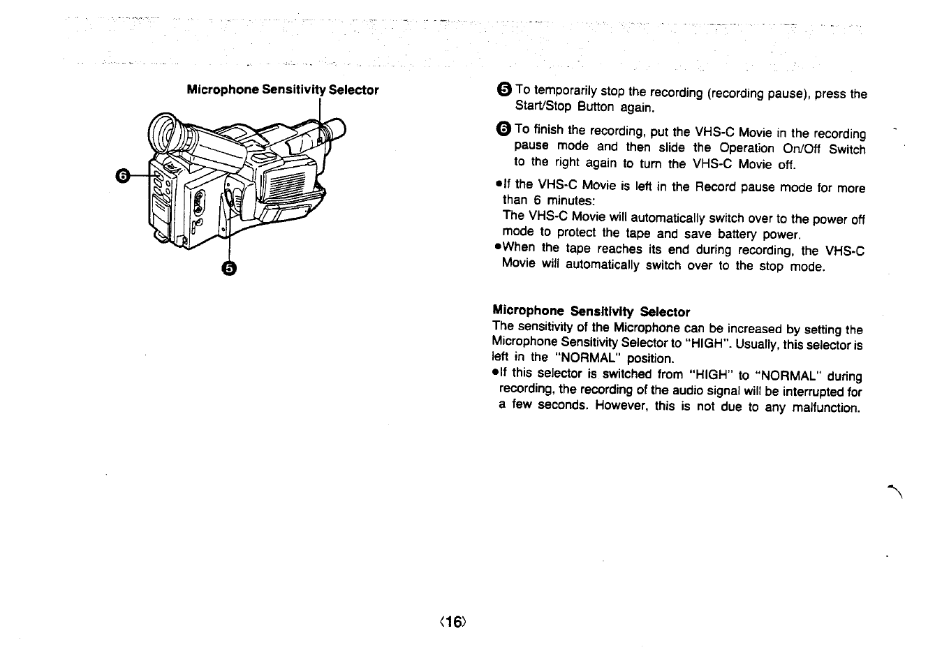 Microphone sensitivity selector | Panasonic NV-MC20 User Manual | Page 16 / 42