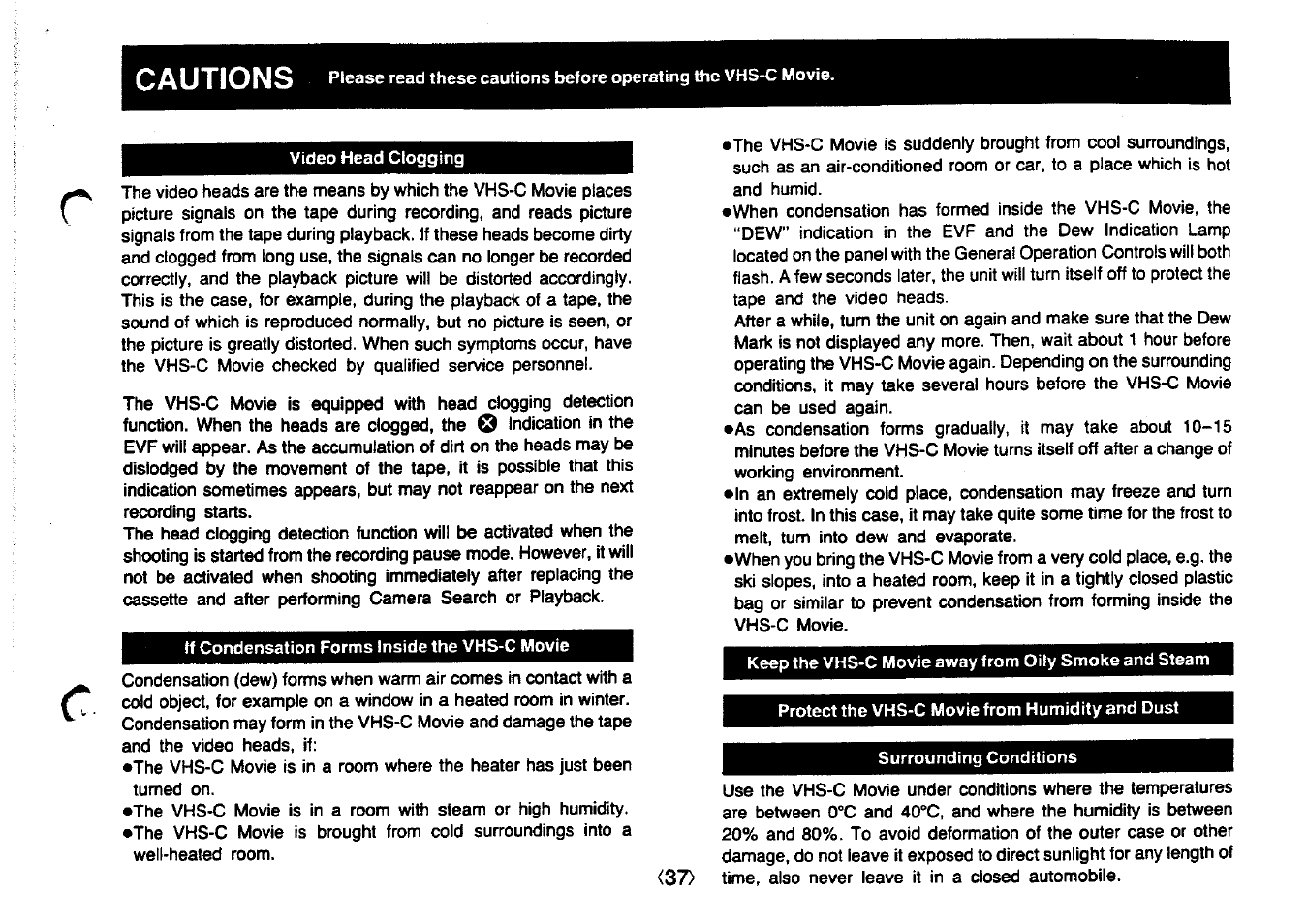 Cautions | Panasonic NV-MC20 User Manual | Page 37 / 42