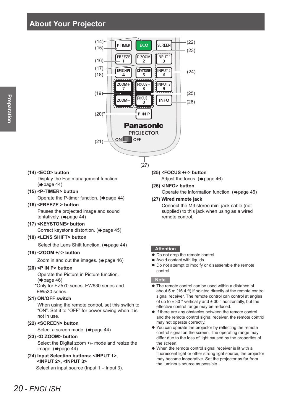 About your projector, English | Panasonic PT-EW630U User Manual | Page 20 / 118