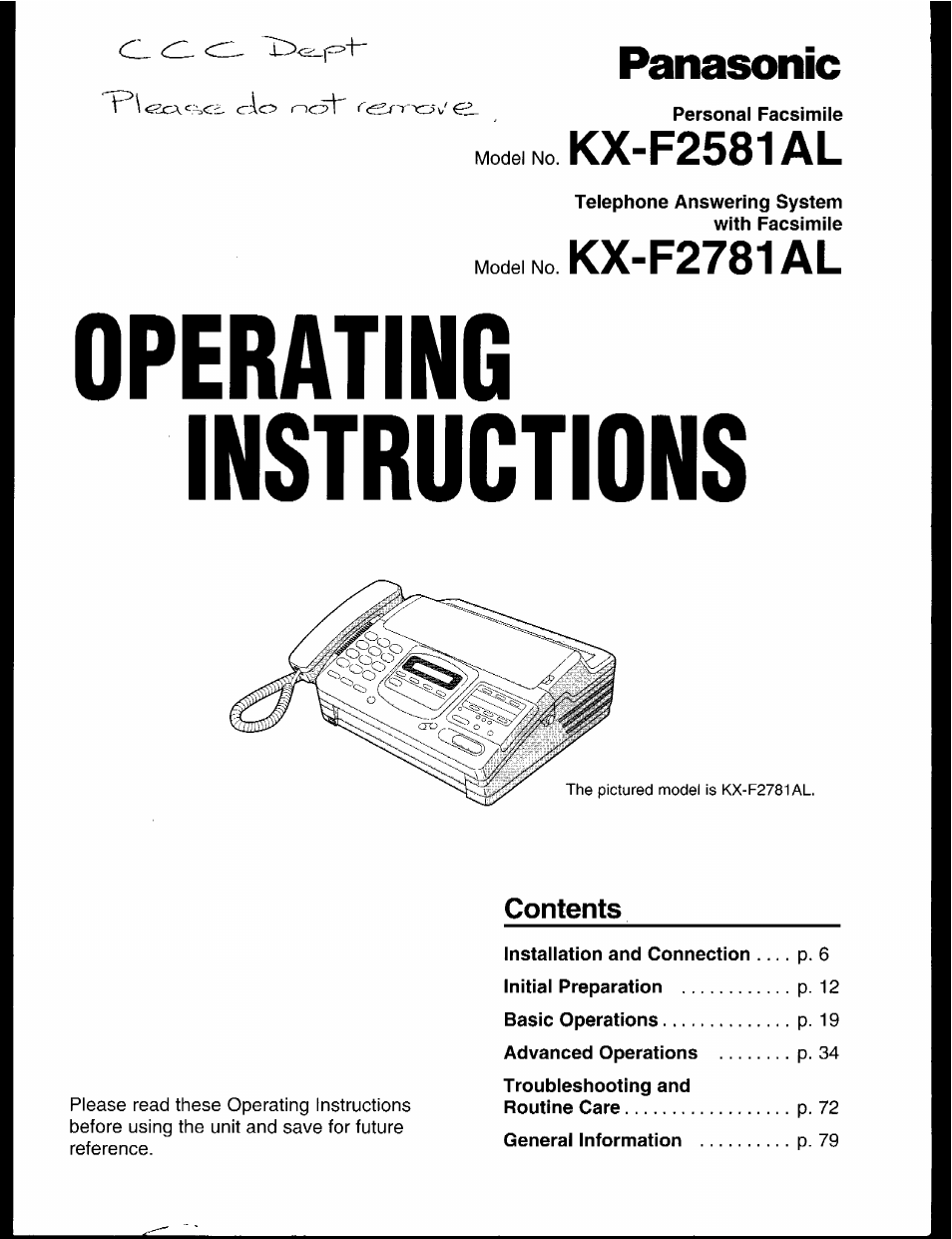 Panasonic KX-F2781AL User Manual | 84 pages