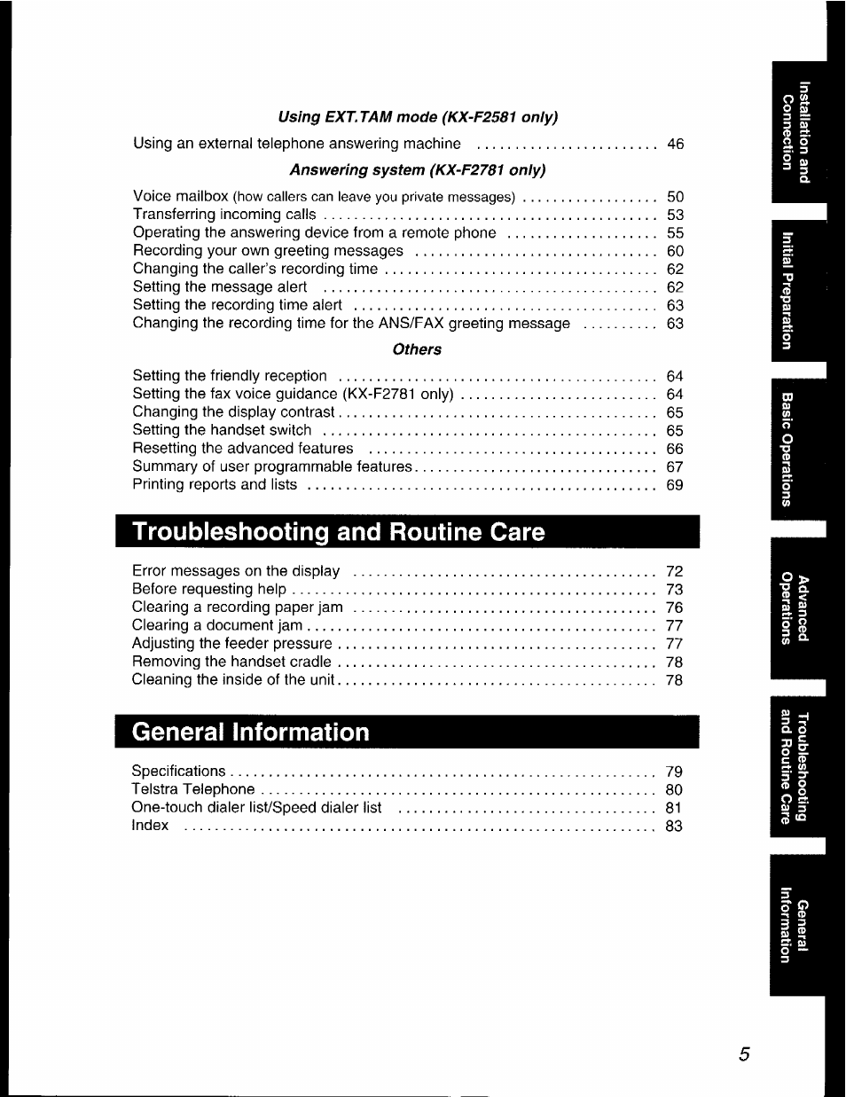 General information | Panasonic KX-F2781AL User Manual | Page 5 / 84
