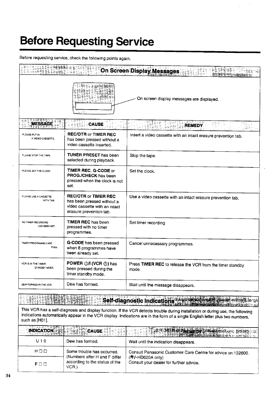 Before requesting service | Panasonic NV-HD620 User Manual | Page 34 / 38